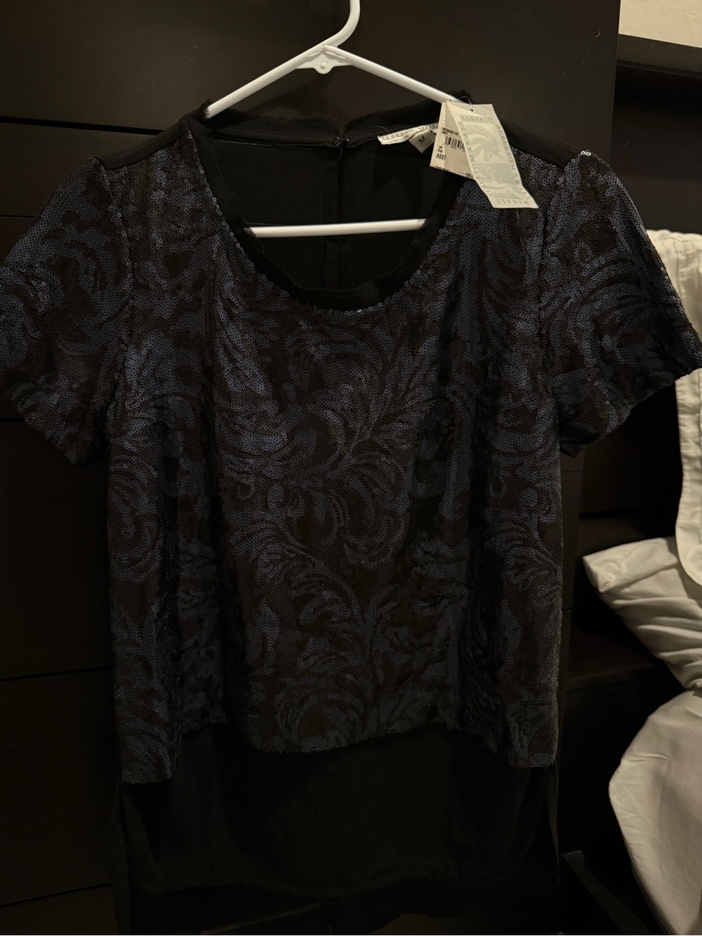 Alberto Makali Black and Navy Short Sleeve Scoop Neck Top